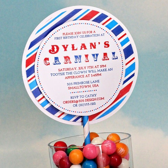 Printable Carnival Party Invitation by 505 Design Paperie - Boys Lollipop Invitation Il_570xn