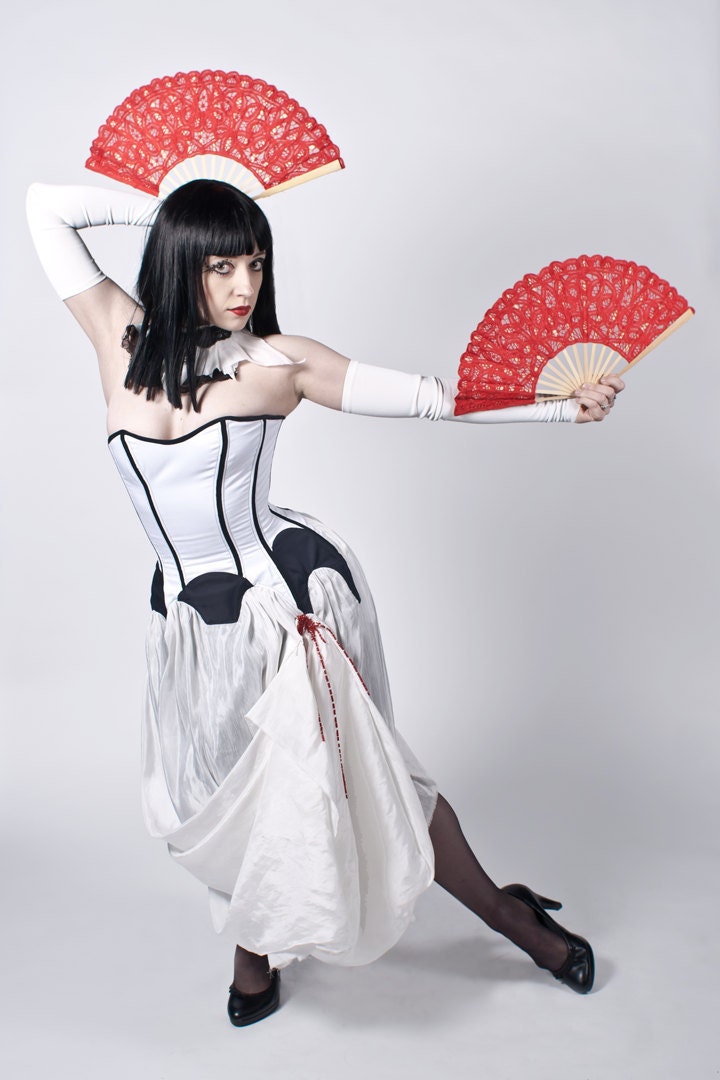 Priestess Corset- Black and White Eco Luxury, Steel Boned Corset Dress and Skirt