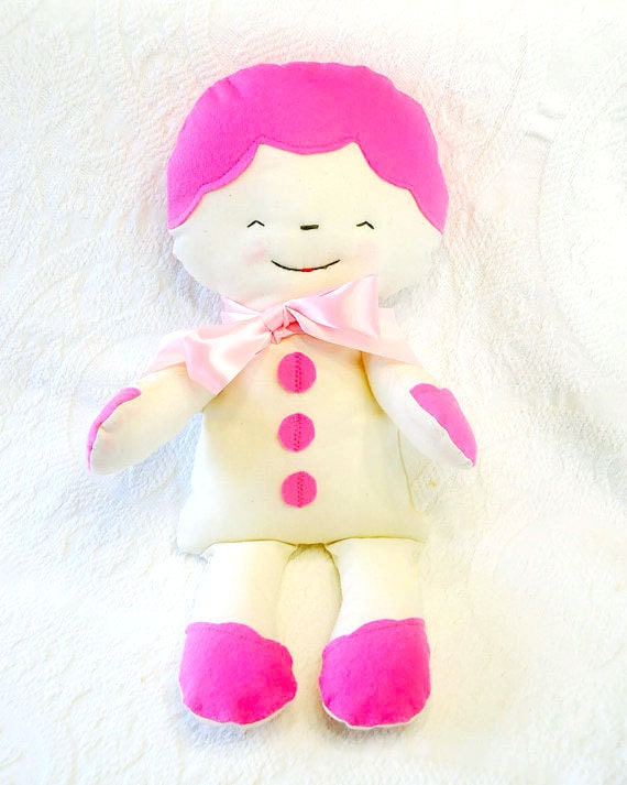Kids Sugar Cookie Plush Rag Doll in Vanilla with Pink Icing