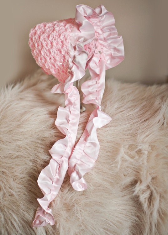 Pink Baby Bonnet, Newborn Photography Prop, crochet baby hat