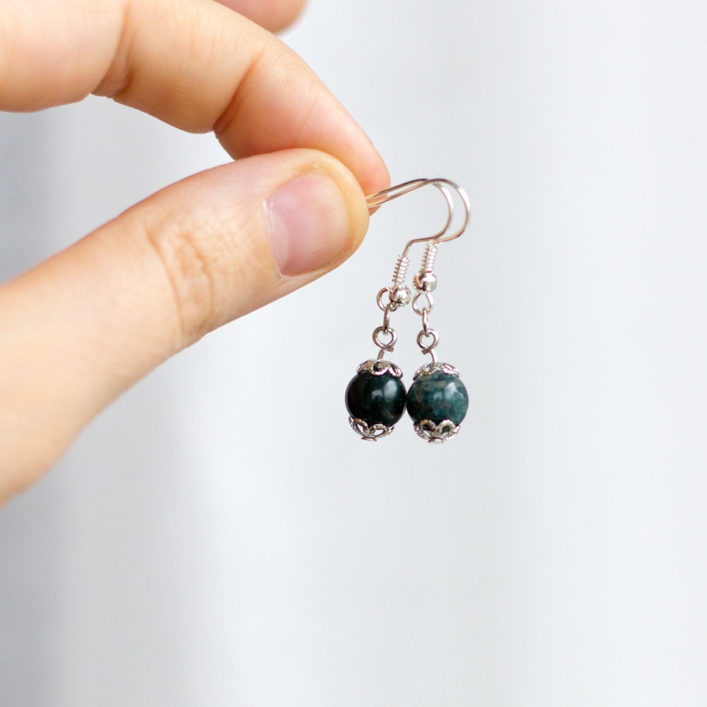 Tiny Marble Green Earrings