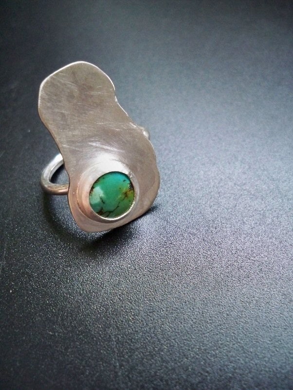 Sterling silver turquoise free-form ring - asymmetrical - size 8 - Gemstone jewelry by Lamazonian