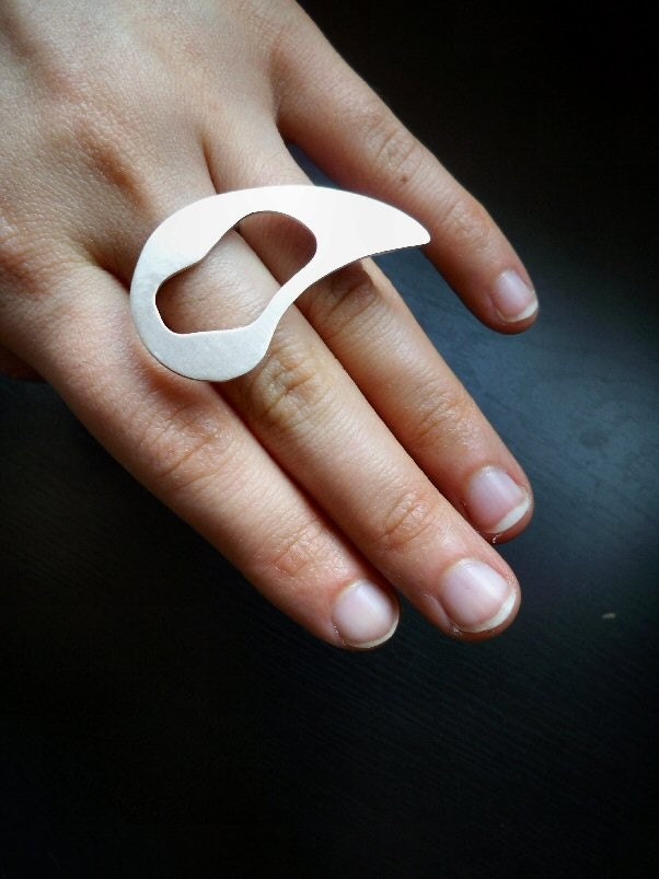 Sterling silver free form large statement ring - asymmetrical - wire band - OOAK - size 8.25 - Metal jewelry by Lamazonian