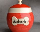 Dog Treat Jar Made To Order Red w/White Trim Treat Jar by Symmetrical Pottery