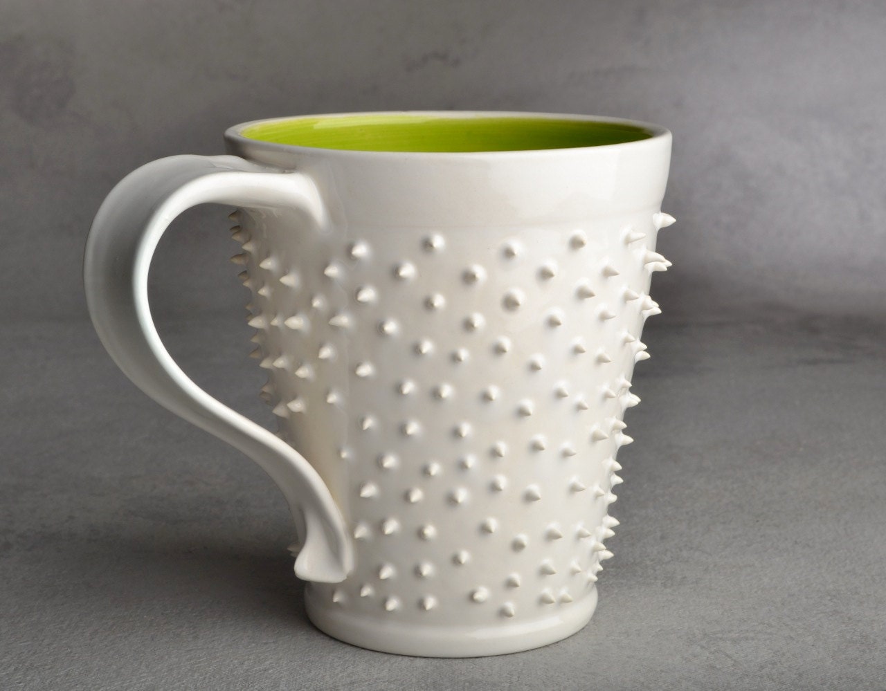Spiky Mug Made To Order White and Green Dangerously Spiky Mug by Symmetrical Pottery