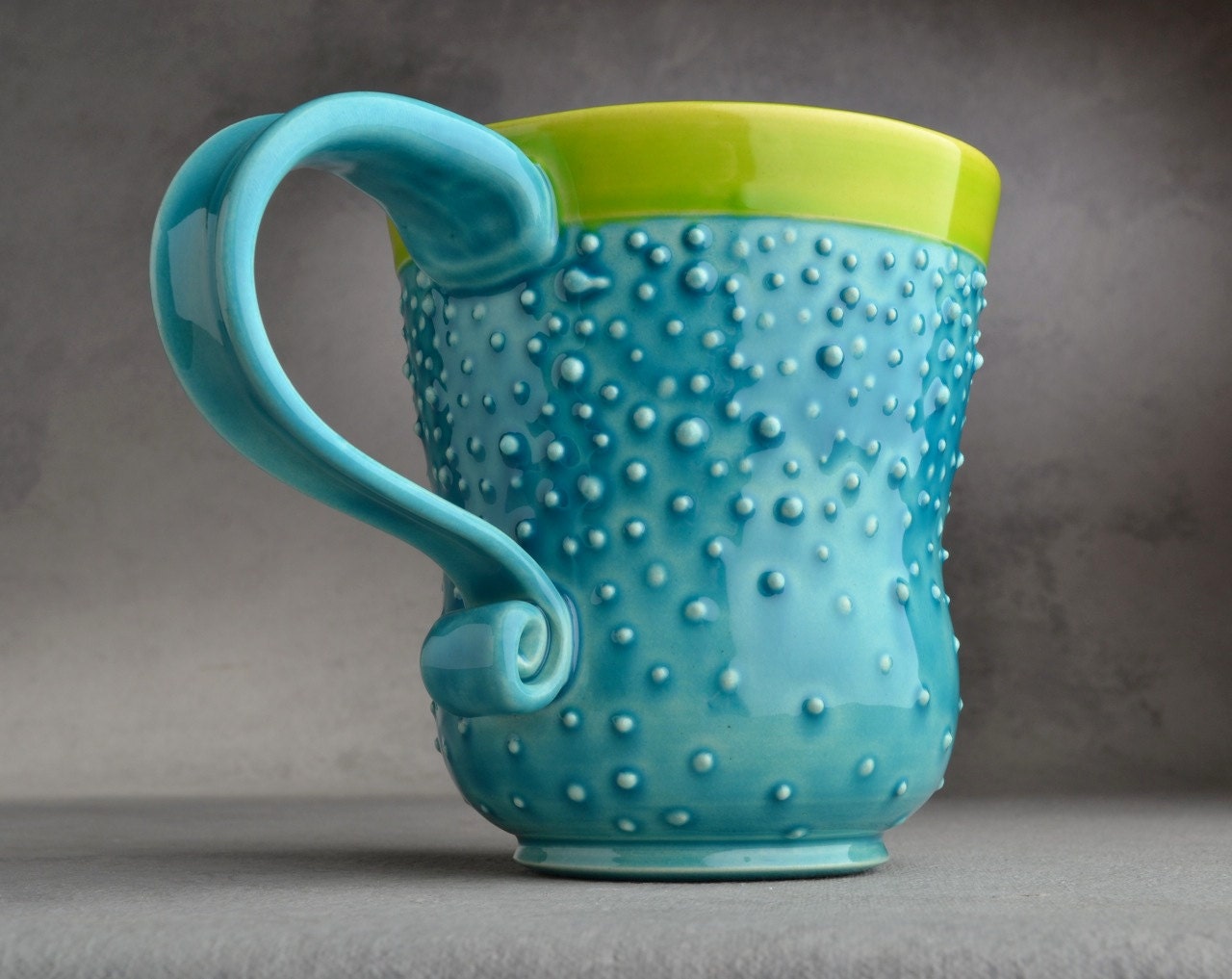 Curvy Dottie Mug Made To Order Caribbean Blue Neon Green Curvy Dottie Mug