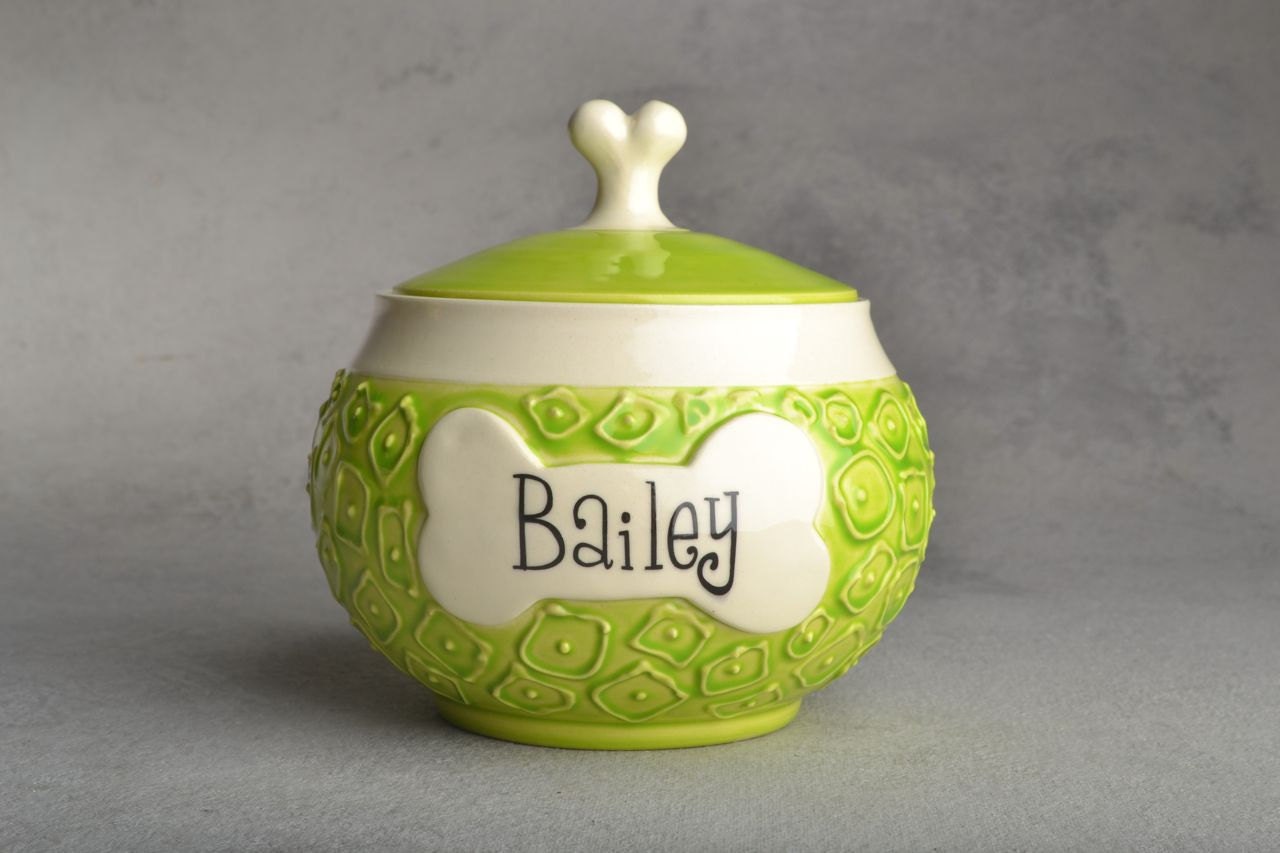 Dog Treat Jar: Hip To Be Squares Treat Jar by Symmetrical Pottery Made To Order