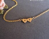 Personalized Double Hearts Initial Necklace, Stamped Initials, Dainty Gold Necklace, Customized Jewelry, Sister Necklace, Friendship Jewelr