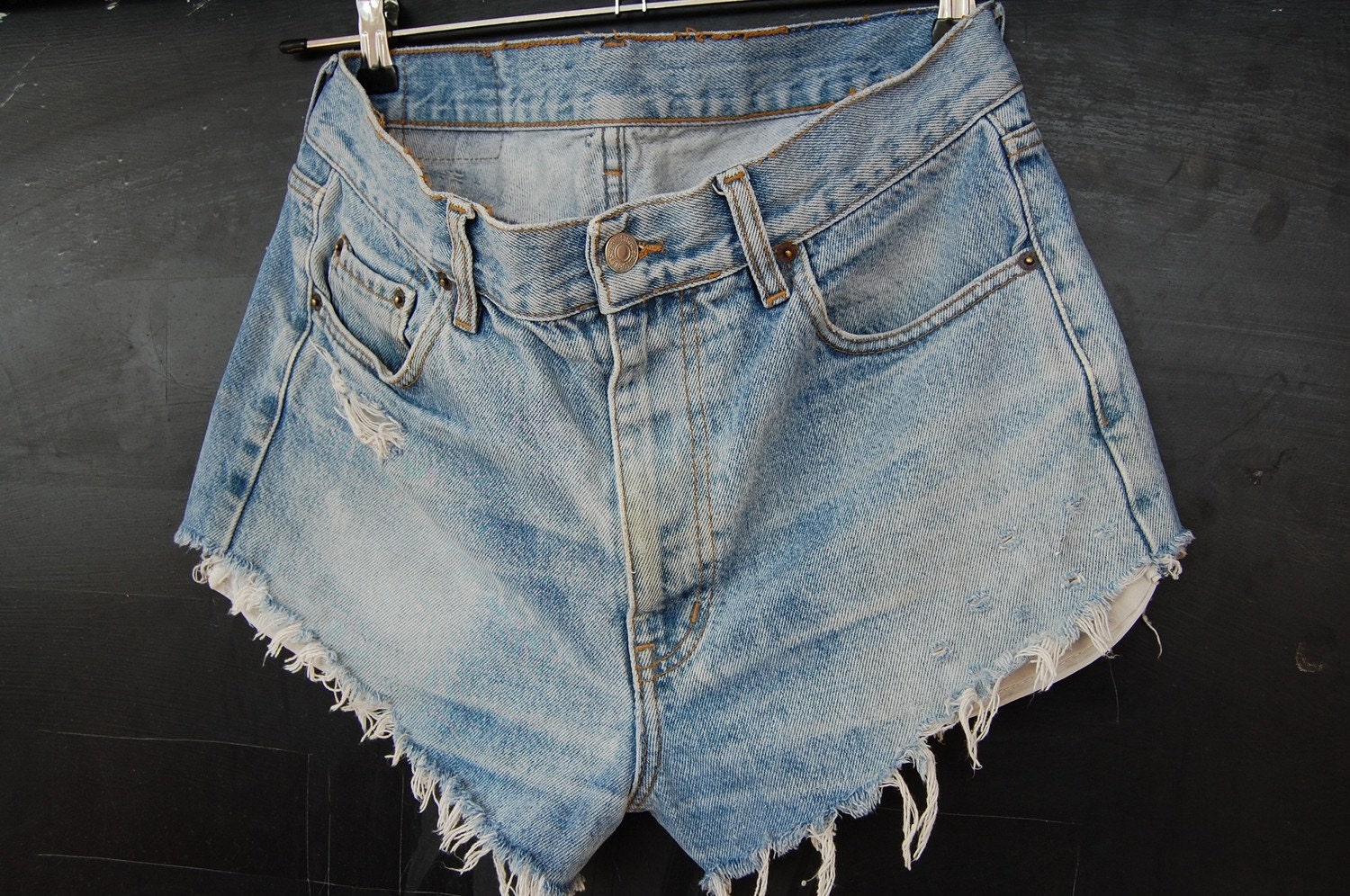 PHILLADELPHIA high waisted late 80s' vintage distressed faded blue levis jeans shorts