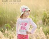 1T/2T or 2T/4T Bucket Style Sunhat Beanie crocheted hat Soft Ecru with Flower and accent stripes in rose and sage