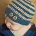 Blue Striped Button Tab Beanie, Button Tab Baby Hat, Boy Photo Prop, MADE TO ORDER, Sizes Newborn to 3 Years