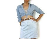Vintage 80s Skirt  Gitano High Waist Seersucker Denim Stripes Small Medium