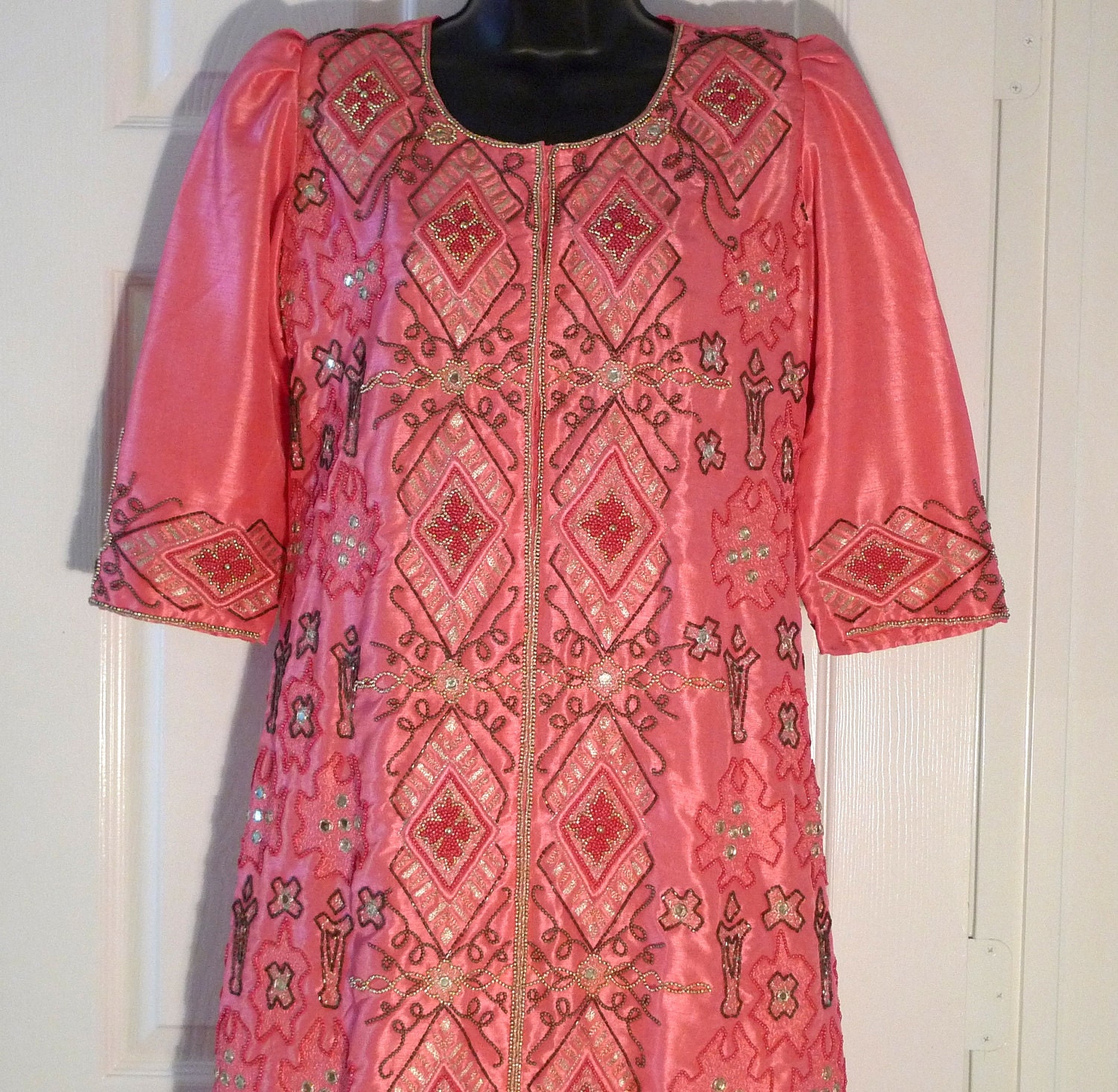 Beaded tunic Indian Kameez dress Embellished Caftan Dress Beadwork kurta Boho South Asia Hippie formal FREE Ship folk Dress Ethnic