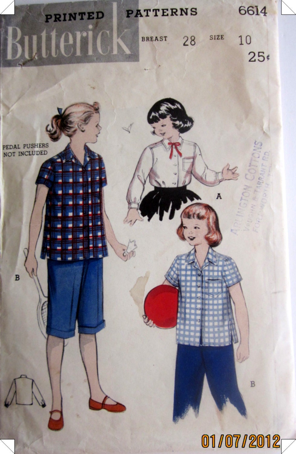Butterick 6614 Girls Shirt Blouse 1940s Vintage Pattern