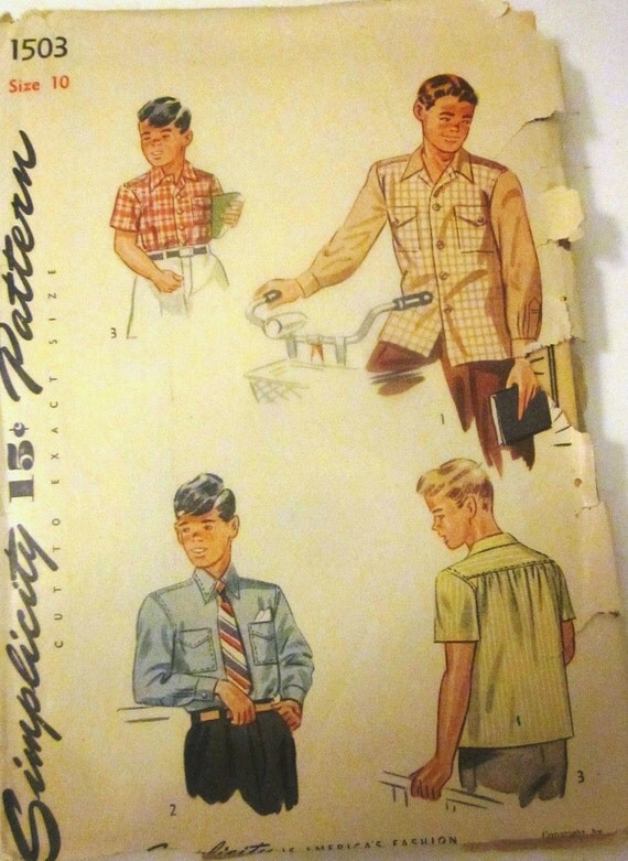 Simplicity1503 Boys Shirt Pattern 1940s Vintage