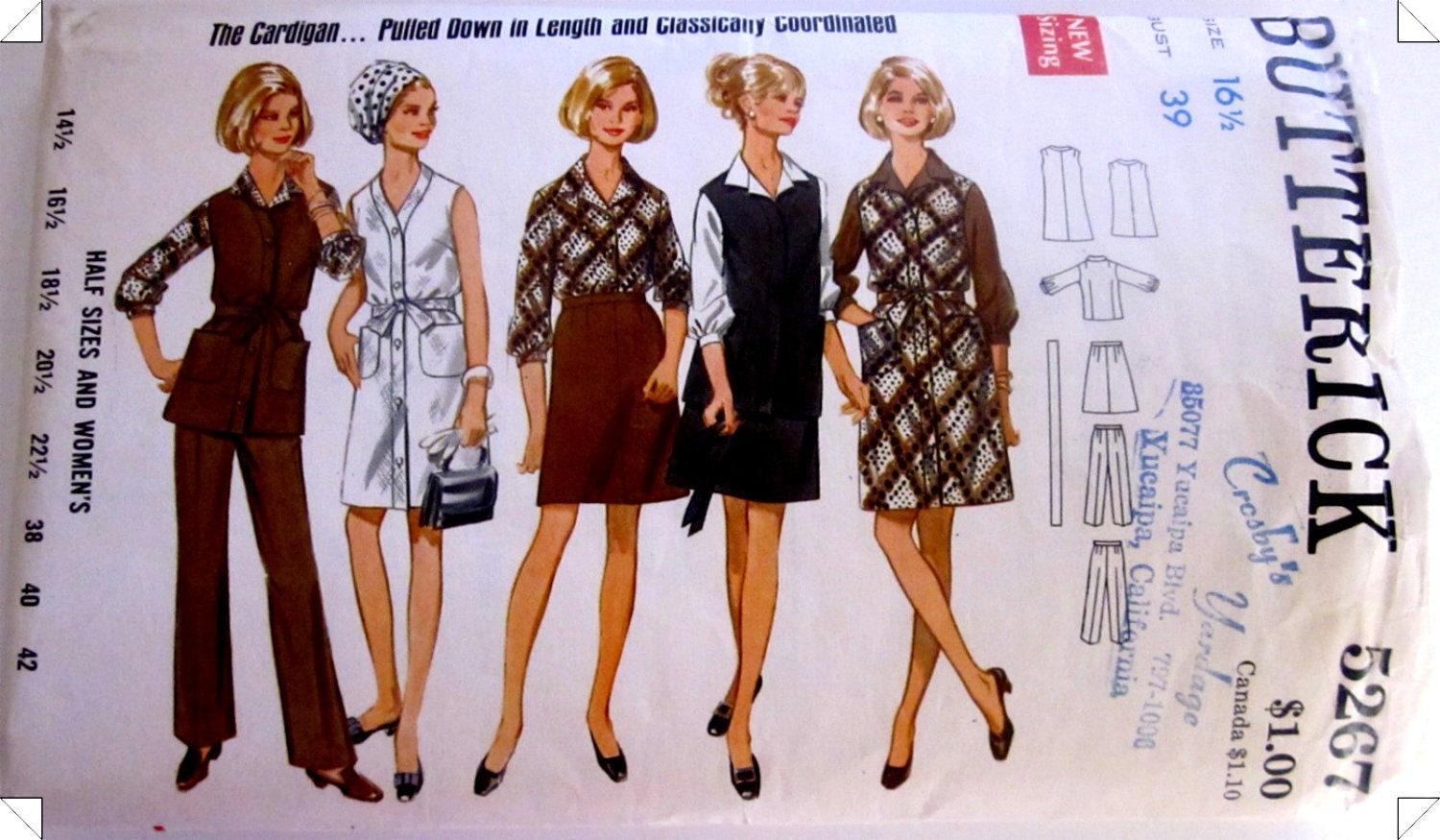 Butterick 5267 Womens Dress Jumper Blouse 1970s Pattern