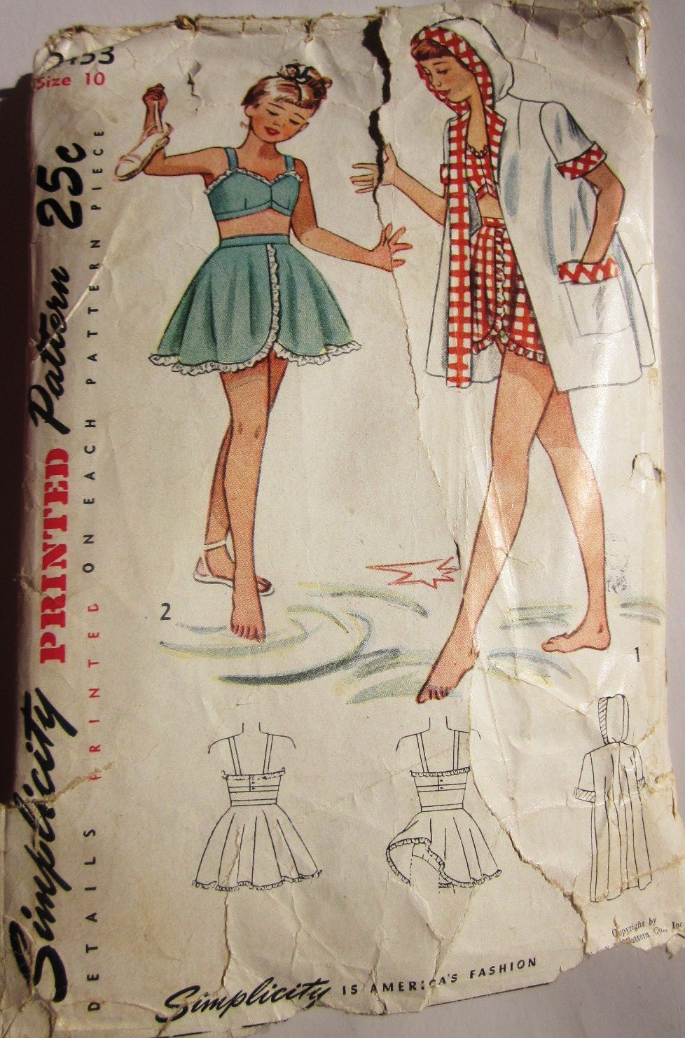 Simplicity 2453 Girl SwimSuit 1940 Vintage Sewing Pattern