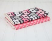 Pink Groovy Guitar Baby Girl Burp Cloth Designer Micheal Miller Fabric Set of 2 in Pink and Grey