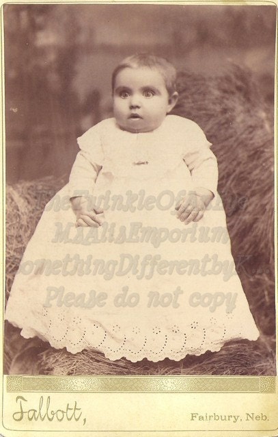 Vintage Cabinet Photo, baby with surprised expression