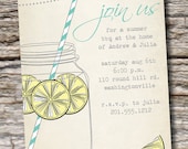 50 PRINTED WITH ENVELOPES Vintage Mason Jar Bbq Lemonade Barbeque Party Engagement Party Rehearsal Dinner Invitation Il_170x135