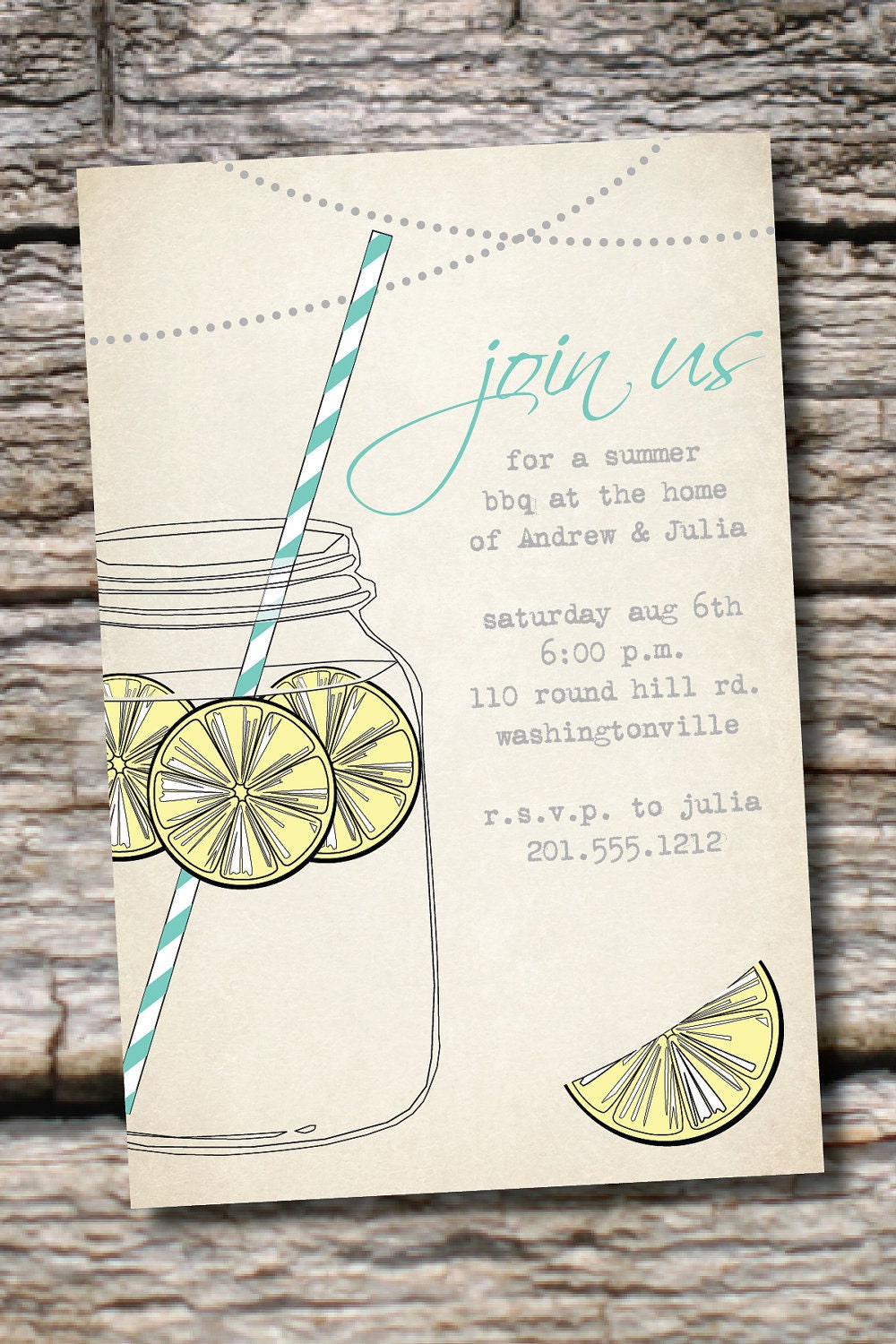 VINTAGE Mason Jar BBQ Lemonade Barbeque Party Engagement Party Rehearsal Dinner Invitation - You Print Il_570xn