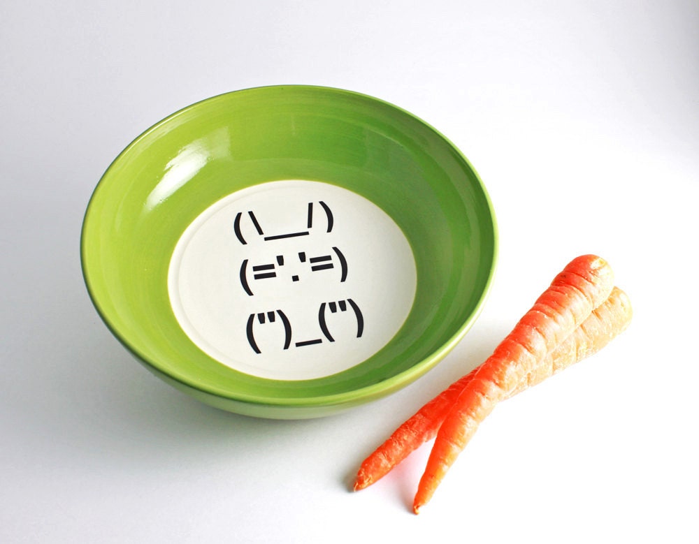 Ascii Bunny Rabbit Bowl - Avocado Green Computer Punctuation Bunny Bowl