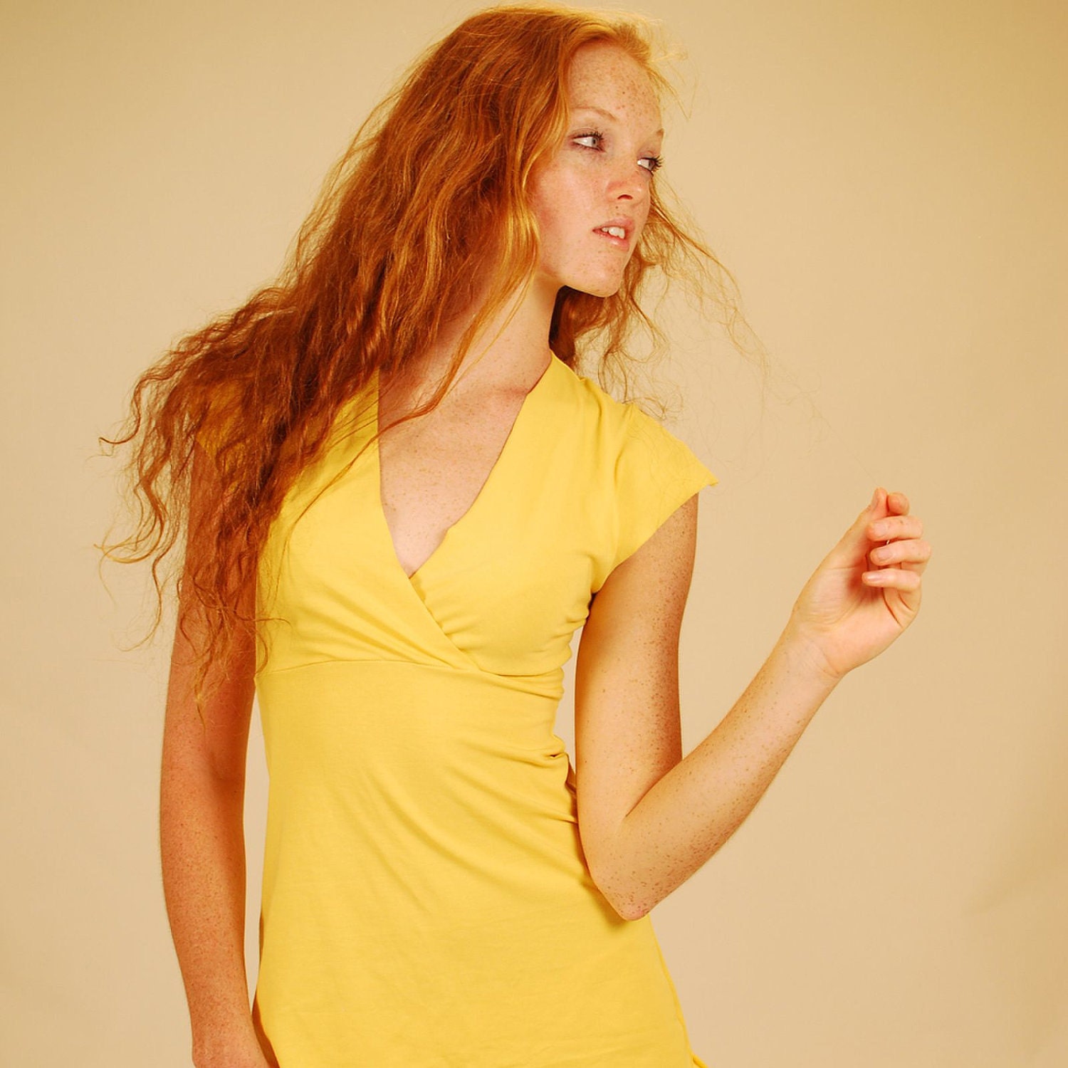 Eco Fashion - Cap Sleeve Crossover V Neck Shirt - Citrine Yellow - Organic Clothing - Eco Friendly