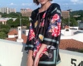 70s Summer Vacation Blouse Top Shirt Floral Tropical Size Medium kimono
