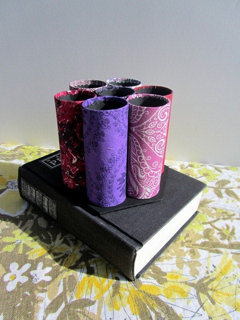 SALE Fabric Covered Desktop Organizer, Vintage and New Fabrics in Shades and Patterns of Pink and Purple for Office, Dorm, Studio OOAK