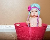 The Sofia Flower Beanie with Tassles in Cotton Candy Available in Newborn to Tween Size- MADE TO ORDER