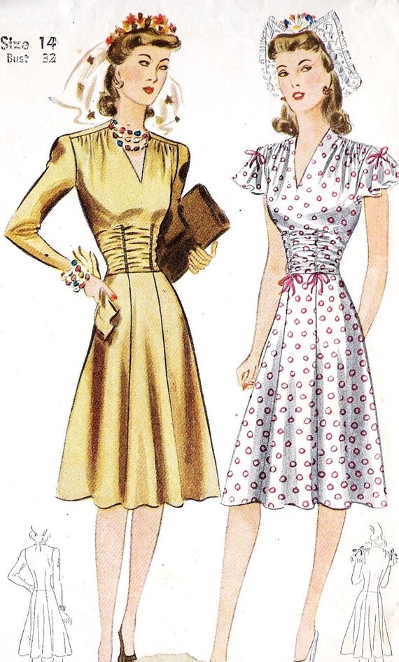 1930s Misses Cocktail Dress or Day Dress Vintage Sewing Pattern Simplicity 4249 Bust 32" uncut
