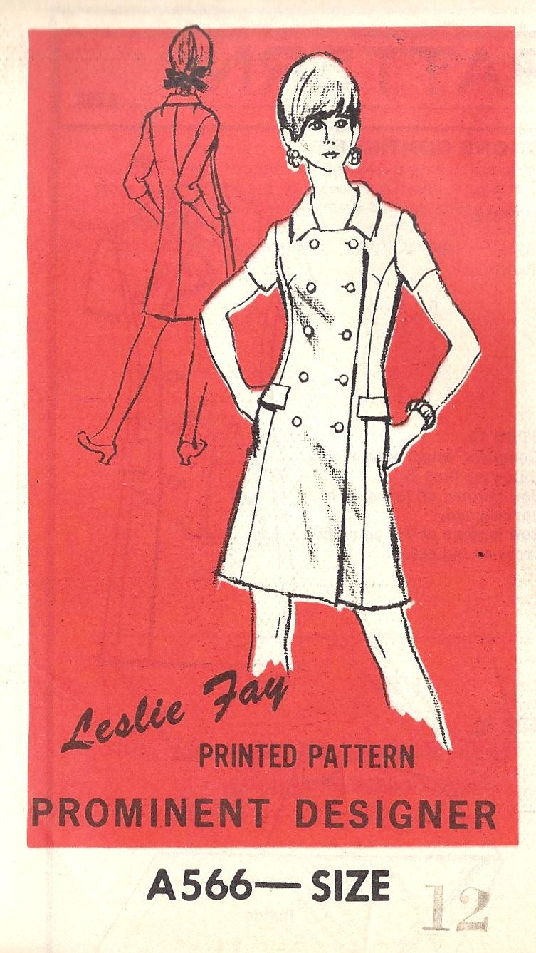 1960 Misses Double Breasted Dress, Leslie Fay Prominent Designer Mail Order A566 Vintage Sewing Pattern bust 34" uncut