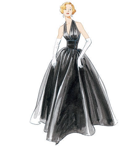 1950s Inspired Halter Dress Sewing Pattern, Prom Dress, Party Dress, Reissue of 1957 Vogue Pattern 2962 Sizes 4, 6, 8, 10 uncut