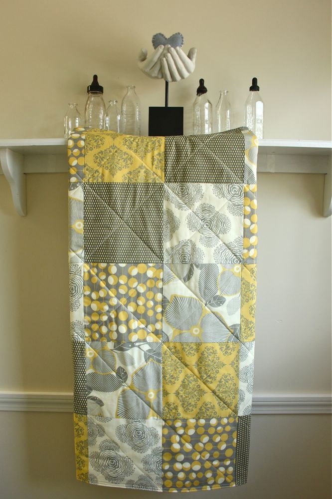 Modern Baby Quilt -  Optic Blossom - Amy Butler -  Gender Neutral Baby Blanket in Grey, Mustard Yellow, and Cream
