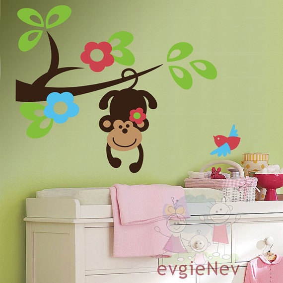 Monkey Wall Decal - On the Tree Branch - Nursery Wall Stickers - PLSF040R