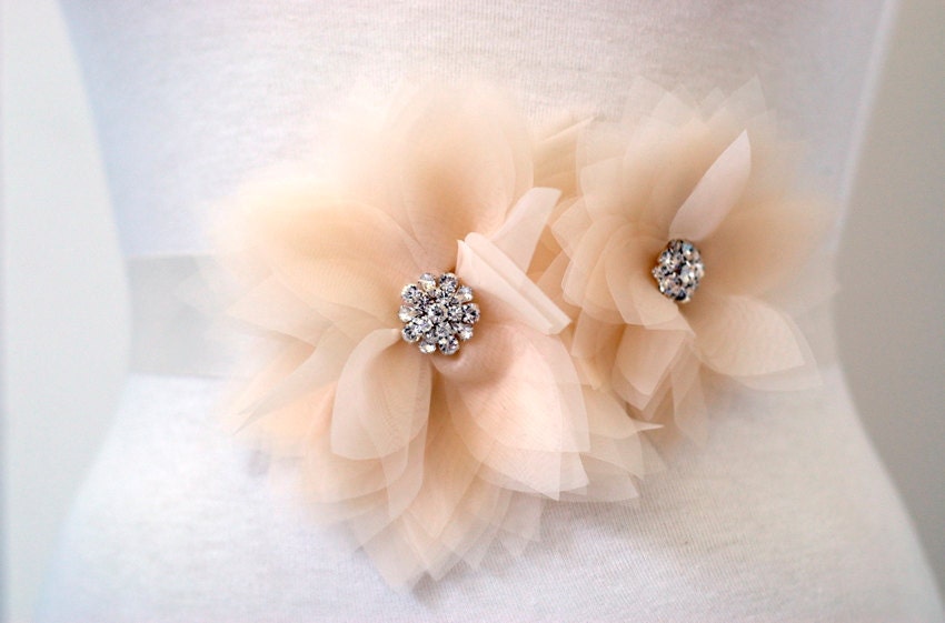 Double Crystal Lily Bridal Sash : S017 made to order, satin or grosgrain sash, customizable