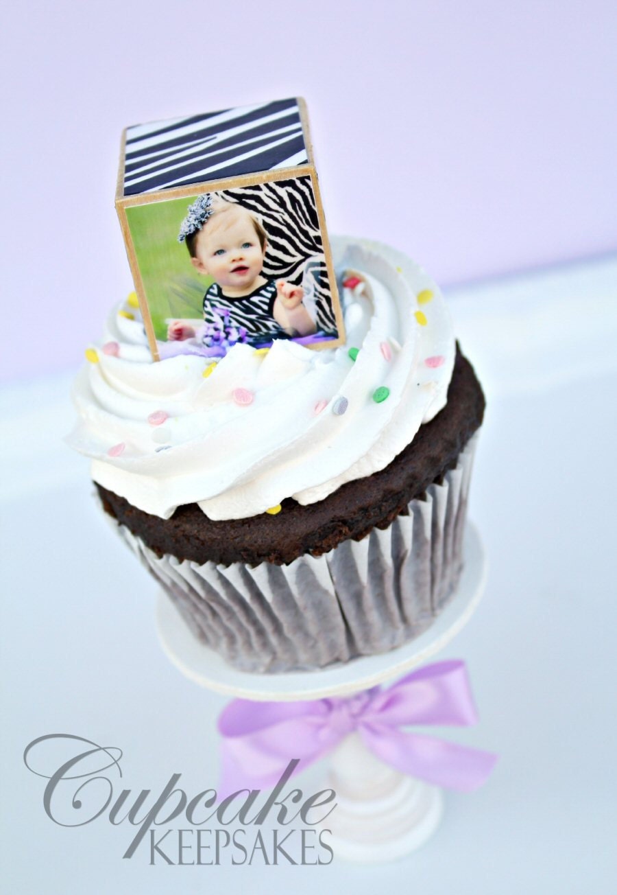 One Dozen Zebra Lavender Photo Cupcake Keepsakes Party Toppers Favors