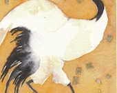 JAPANESE CRANE  aceo watercolor giclee PRINT bird totem spirit  - Free Shipping