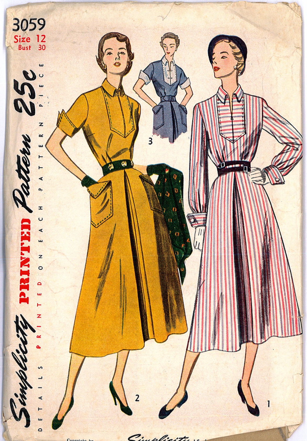 1940s Womens Rockabilly Pin Up Swing Dress Vintage Sewing Pattern Simplicity 3059 Bust 30