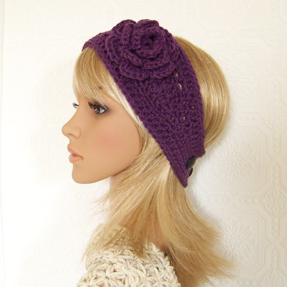 Crochet headband, headwrap, ear warmer - mulberry or your color choice - winter accessories handmade by Sandy Coastal Designs