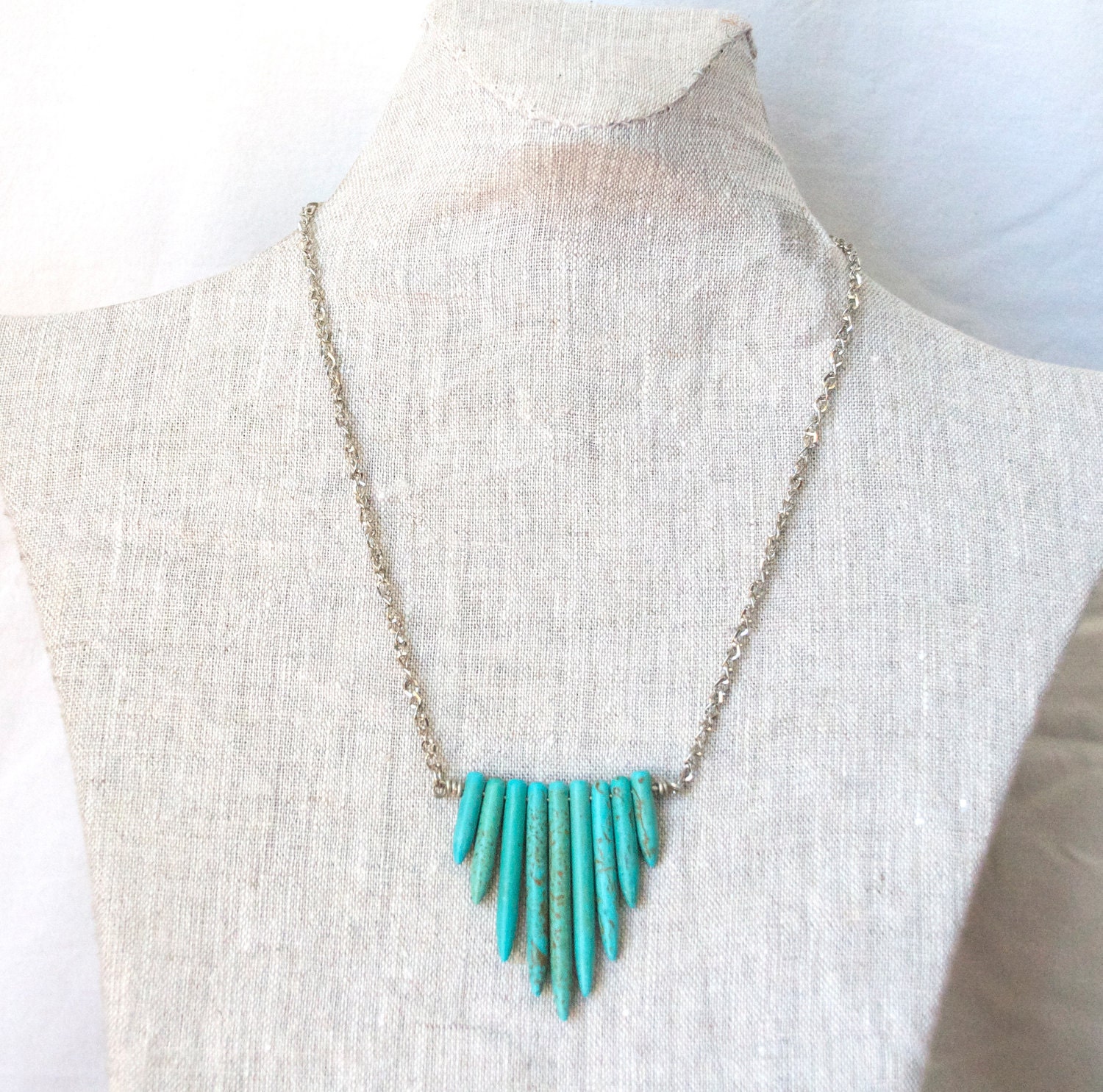 Turquoise necklace,  blue necklace, geometric, modern jewelry,spike jewelry