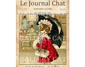 FRENCH CAT Journal Cover Digital Collage Sheet Instant Download Paper Crafts Card Original Whimsical Altered Art by GalleryCat CS119