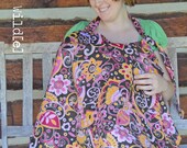 Breastfeeding Cover with Pocket Extra Large Oversize Nursing Cover Chocolate Brown with Bright Pink Yellow Flowers - Calypso