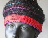 Little Black Crochet Cap with Colorful Tuft...