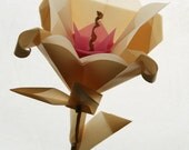 Origami Moon Flower - A single translucent, elegant origami flower with radiant vellum paper - Great as gift wrapping accent