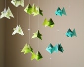 Origami Mobile - School of Caribbean Fish - Hanging Decor - Origami Paper Sculpture - Modern Mobile