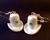 Dangle Earrings White Top Hat with Blue Crystals Cute Fashion Jewelry Kawaii Earrings
