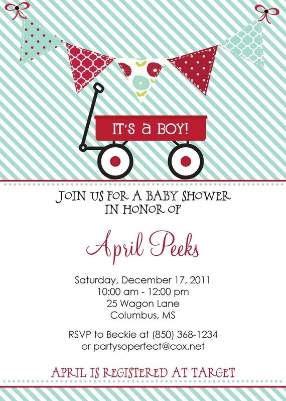 Little Red Wagon Baby Shower Invitation Boy DIY Printable Il_570xn