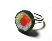 Sushi Roll Ring - Polymer Clay Miniature Food on a Silver Plated Adjustable Ring Base