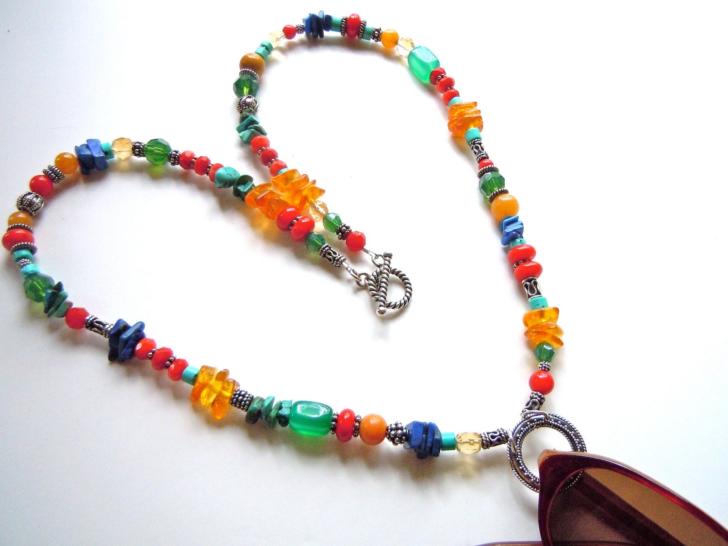 Colorful Eyeglass Holder, Multicolored Gemstone Necklace, Gemstone Eyeglass Holder, Lariat